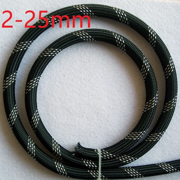 

Black Silver PET Braided Wire Sleeve 3 4 6 8 10 12 16 20 25mm Tight High Density Insulated Cable Protection Expandable