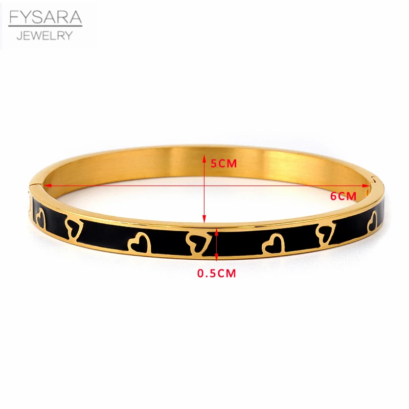 FYSARA Vintage Black Enamel Bangles &amp Bracelets For Women Gold Heart With Resin Stainless Steel Jewelry Bijoux | Украшения и