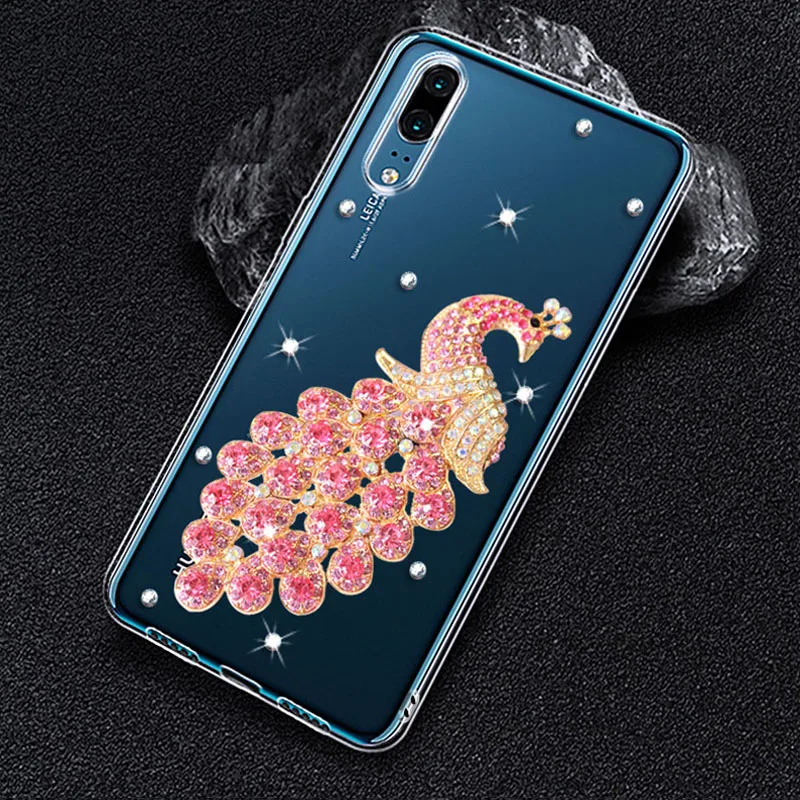

Shockproof Case For OnePlus 9 Pro 8T Nord 8 Pro 7T 7T Pro 7 6T 6 5T Luxury Peacock Rhinestone Silicone Transparent Back Cover