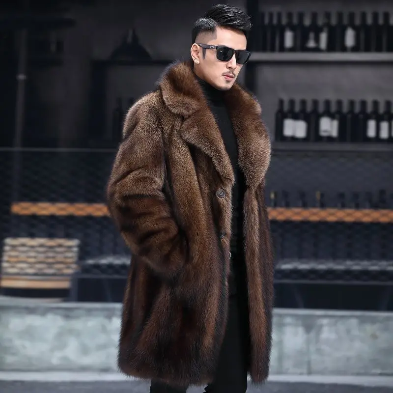 

Mink fur coat men's whole mink autumn and winter new thick mid-length large size men's fur casual jacket
