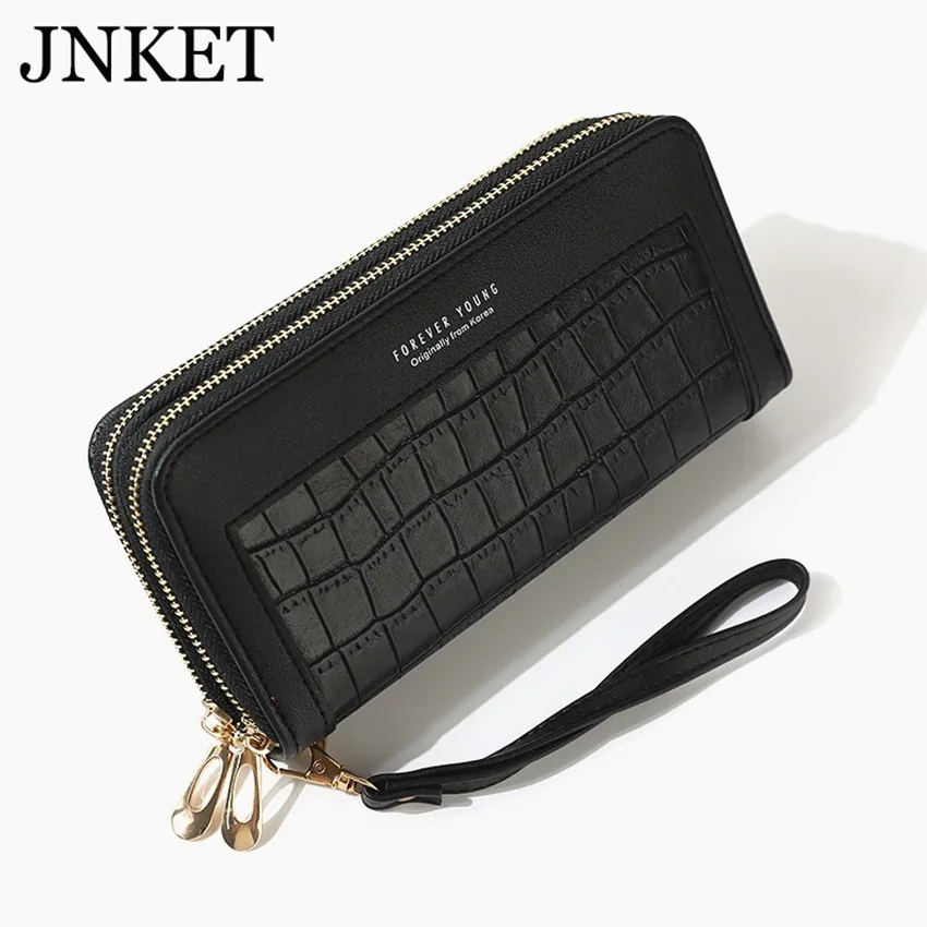 

JNKET новый женский длинный кошелек с двойной молнией, с тиснением камня, сумка большой емкости, мягкий карман, сумка на запястье