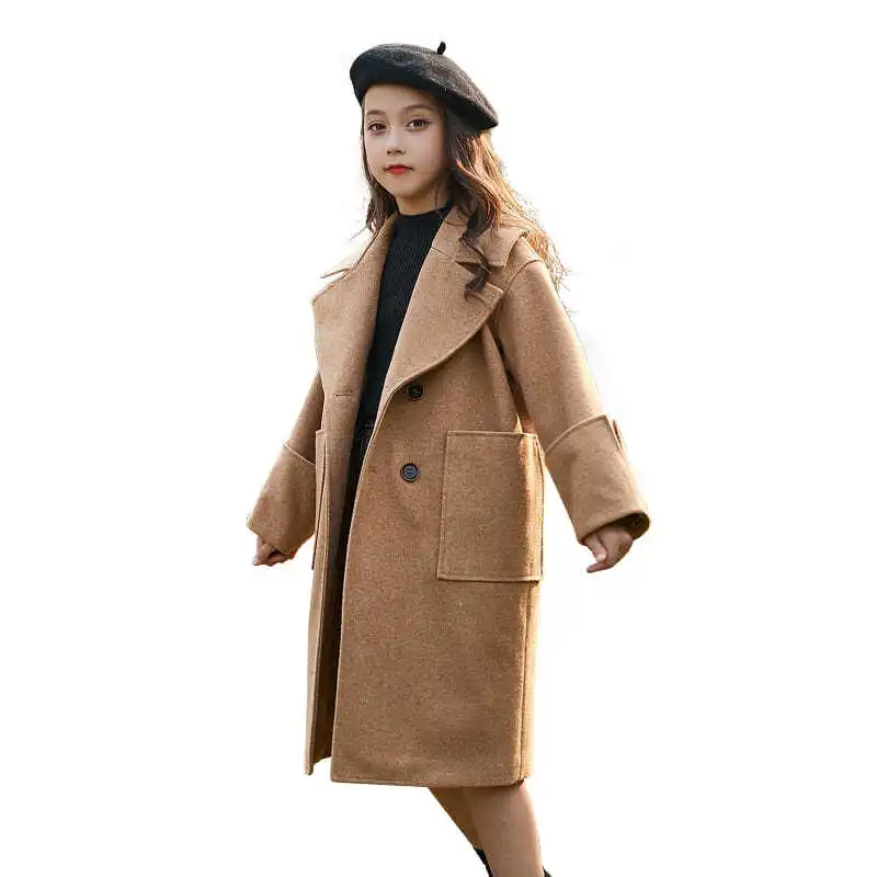 Осенне зимнее шерстяное пальто для девочек куртка весна осень 2020 новая детская