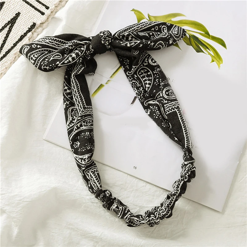

Women Elastic Headband Rabbit Ears Knotted Elastic Hairband Cross Headband Turban Headwrap Cashew Print Headdress Yoga Sports