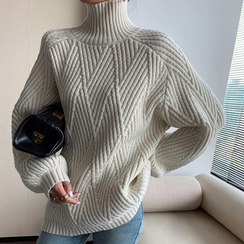 Autumn Winter Thick Turtleneck Sweater Women Knitted Oversized Pullover Blouse Long Sleeve Casual Jumper Soft Warm Femme Tops