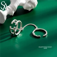 sa silverage sterling silver concave convex lava texture chain ring food ring fine jewelry retro integrated s925
