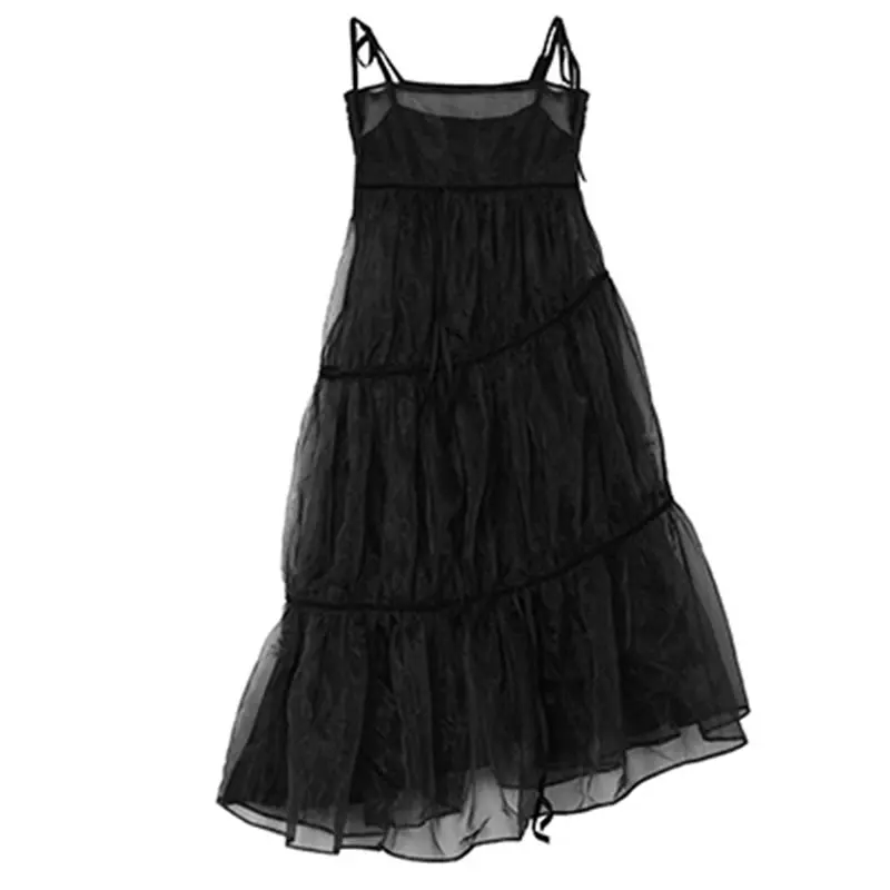 

XITAO Irregular Dress Mesh Strapless Backless Sleeveless Sexy Style Goddess Fan 2021 Summer Black Dress Perspective LDD1588