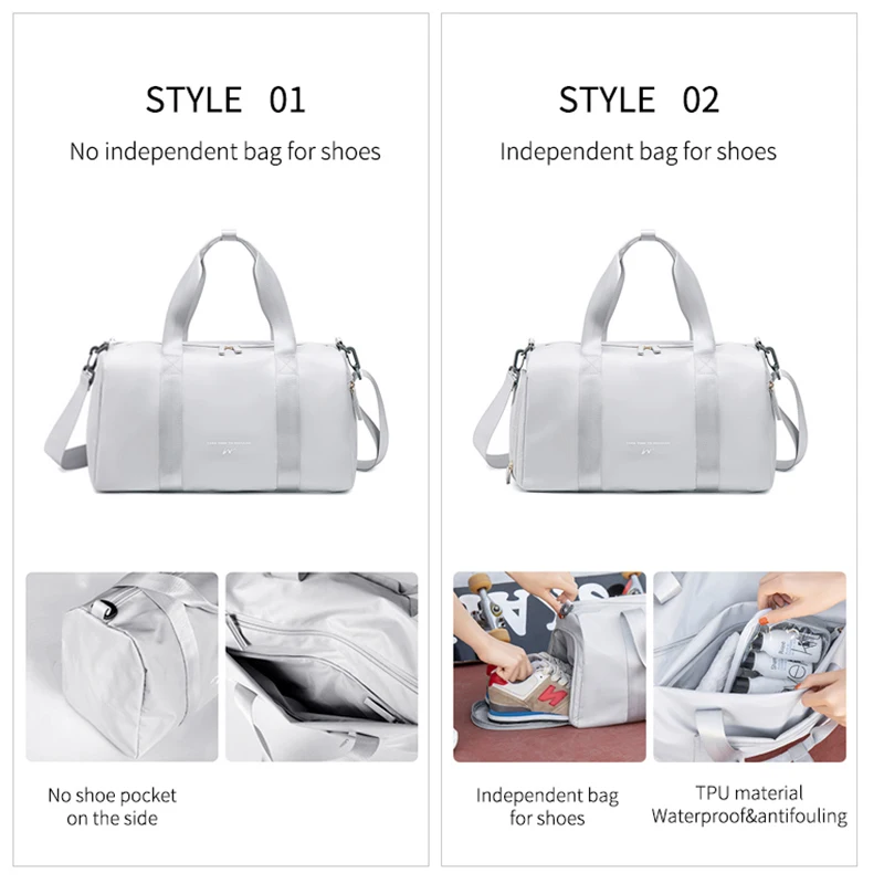 Outdoor Waterproof Nylon Sports Gym Bags Men Women Training Fitness Travel Handbag Yoga Mat Sport Bag with shoes Compartment