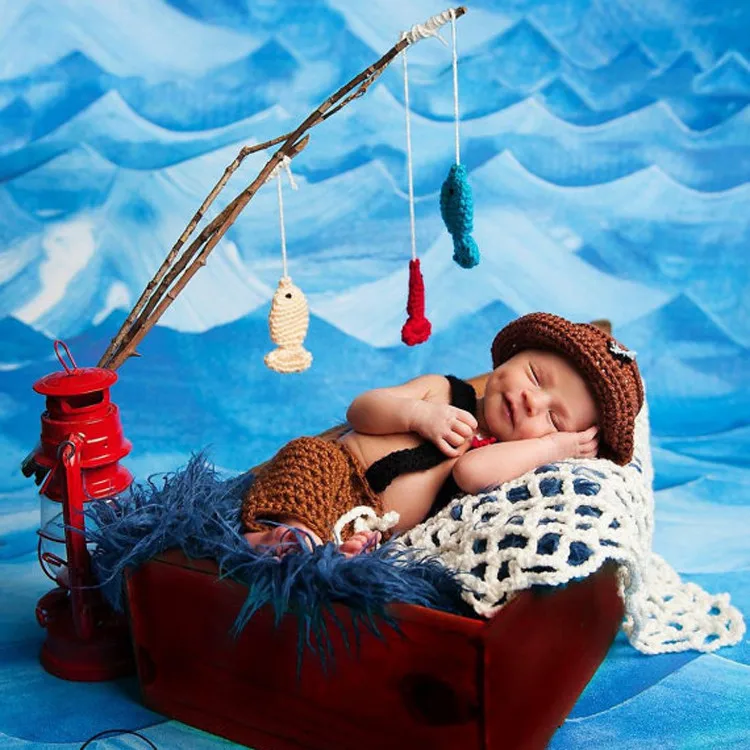 

Newborn Full Moon Hundred Days Memorial Photo Fun Costume Children's Knitting Fisherman's Clothing Infant Shooting Props