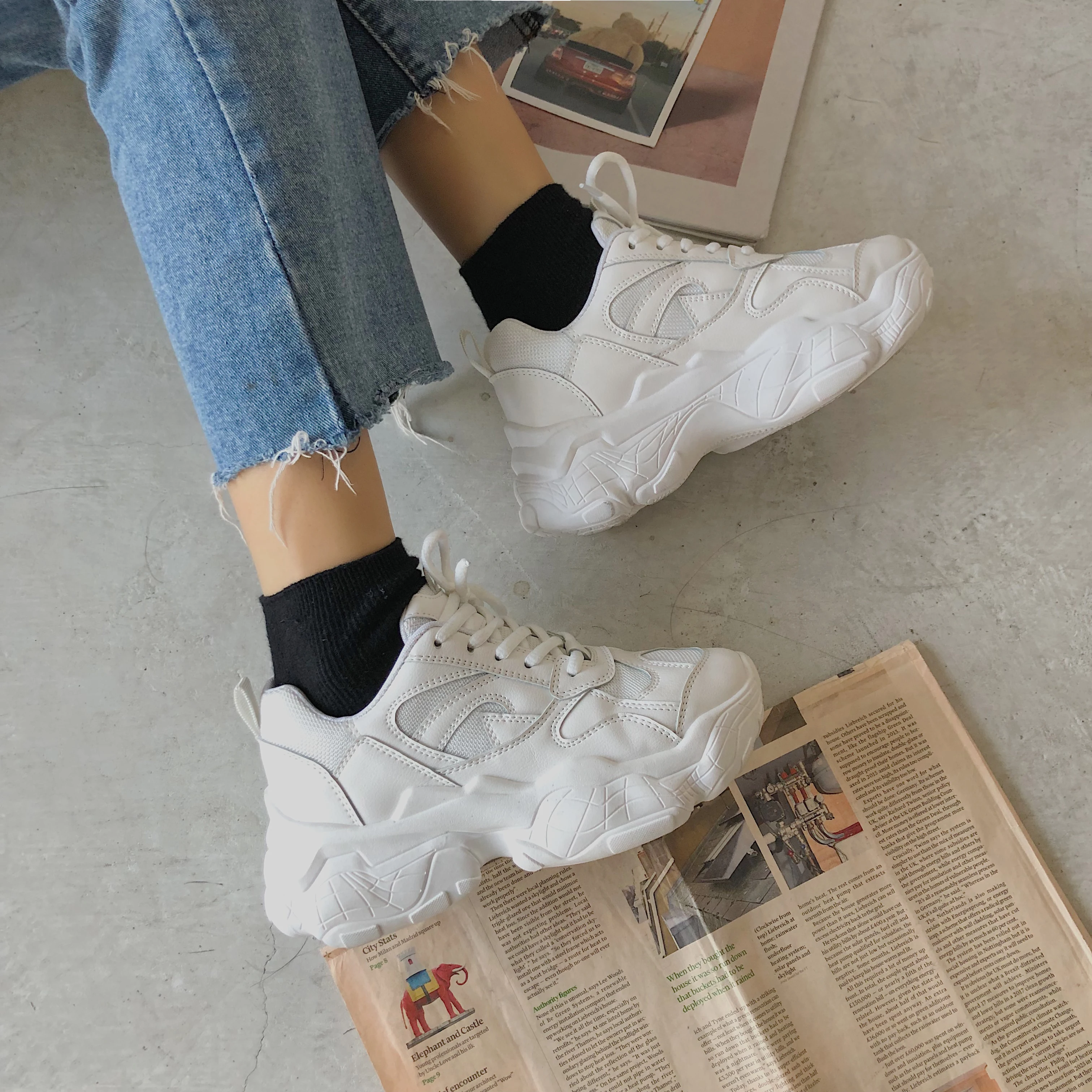 Кроссовки на платформе женские высокие повседневная обувь танкетке