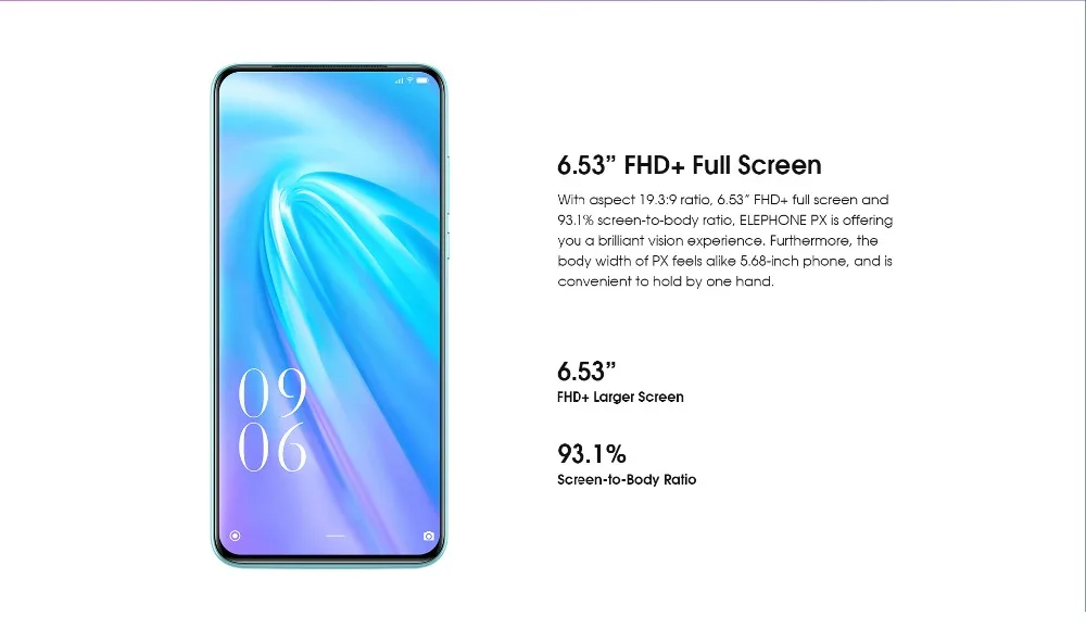 Elephone PX 6,5" FHD+ полноэкранный глобальный мобильный телефон Android 9,0 MT6763 дизайн всплывающая камера 16 МП камера смартфон