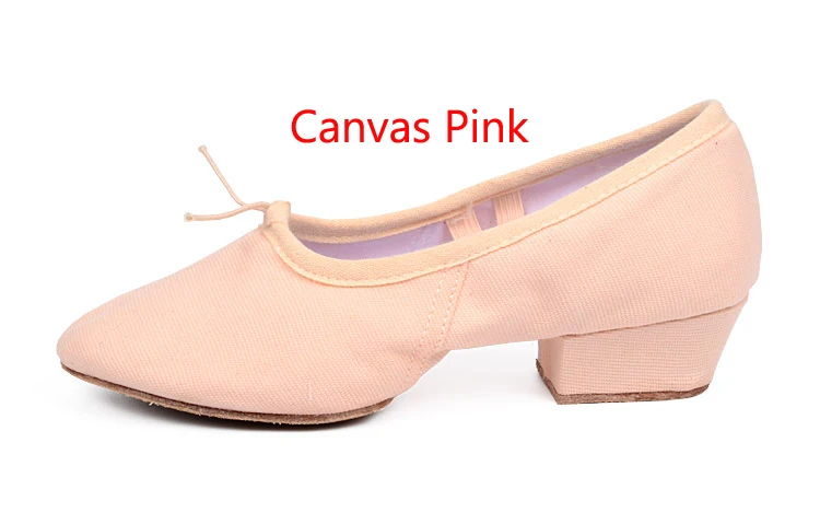 Canvas Pink Качественная танцевальная обувь для женщин; кожаная обувь на среднем каблуке для девочек; женские балетки; Танцевальная обувь для танца живота и йоги; обувь для учителя - Цвет: Canvas Pink