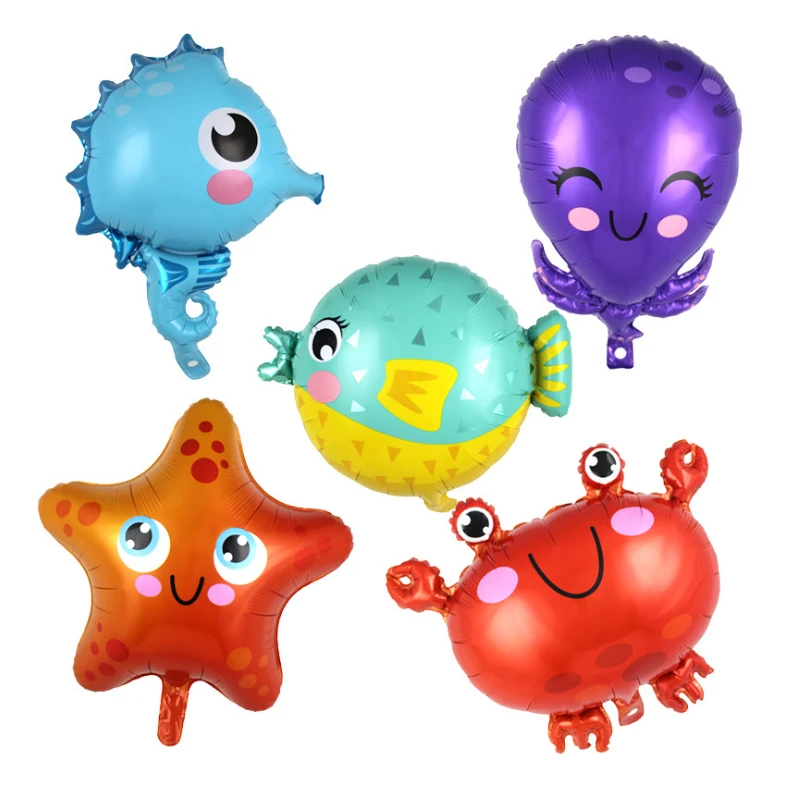 5pcs /lot Fish Foil Balloons Birthday Party Shark Octopus Clown crab Air Balaos Sea Starfish Animal Theme Decoration | Дом и сад