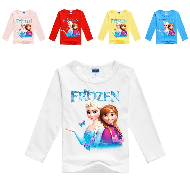 Disney-Camiseta de manga larga para ni&ntilde;as, camisa informal de dibujos animados de Frozen, princesa Anna, de 3 a 8 a&ntilde;os, primavera y oto&ntilde;o-0