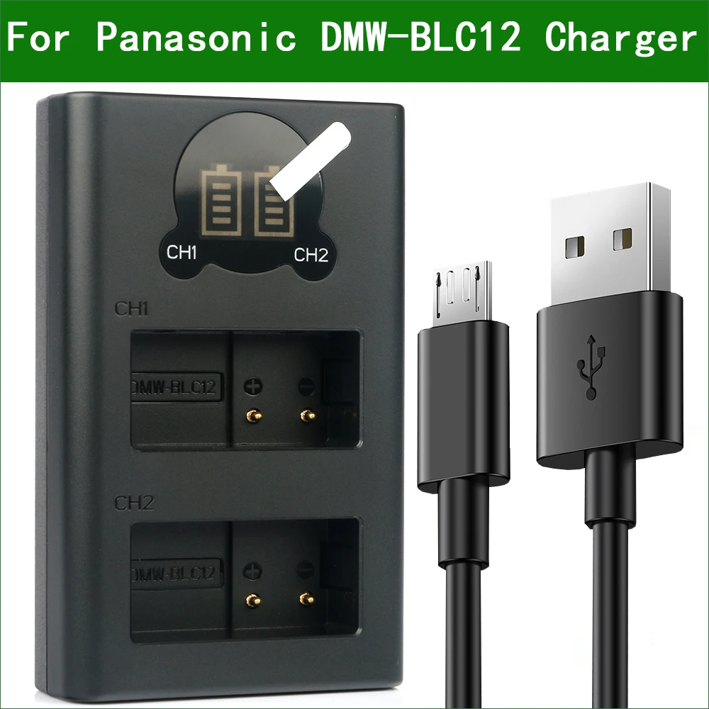 DMW-BLC12 BLC12 DE-A79 Dual USB Battery Charger for Panasonic DMC-G5 DMC-G6 DMC-G7 DMC-G81 DMC-G85 DMC-FZ1000 DMC-FZ2000