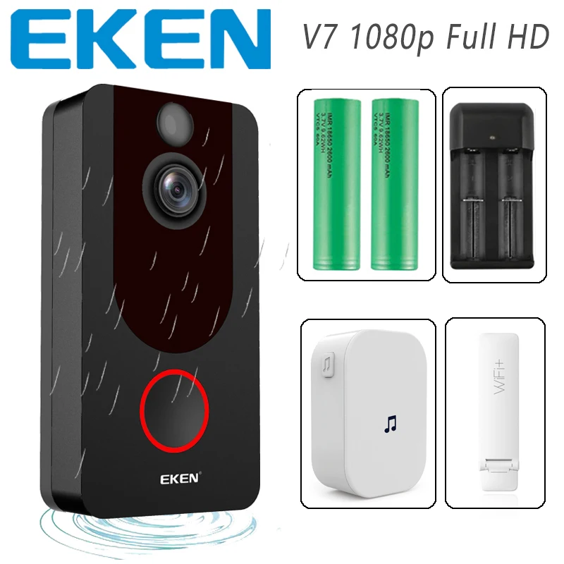 Eken V7 видеодомофон 1080p Full HD видео дверной звонок ночного видения беспроводная Защита сети видеозвонок Wi-Fi видеоглазок Домашний монитор домофон смартфон видео дверной звонок