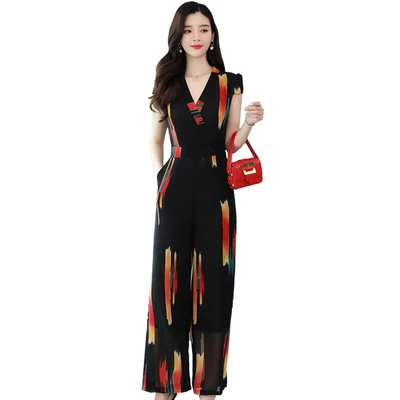 Женский шифоновый комбинезон с V-образным вырезом | Женская одежда