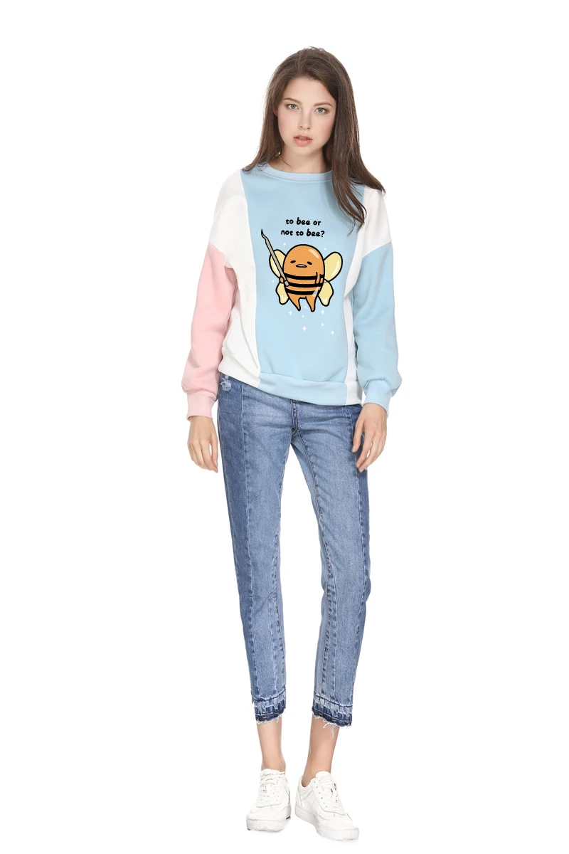 Gudetama To Bee или Not To Bee толстовки женские флисовые цветные свитшоты в стиле пэчворк Повседневная Уличная одежда с круглым вырезом Kawaii топы с героями мультфильмов