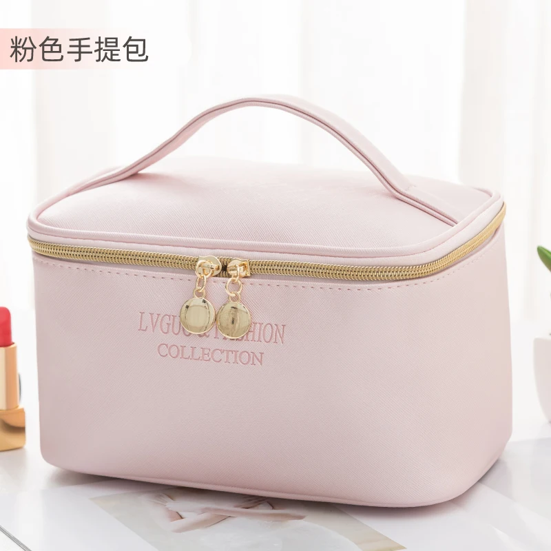 Большая сумка для хранения косметики домашняя организация Розовый матовый