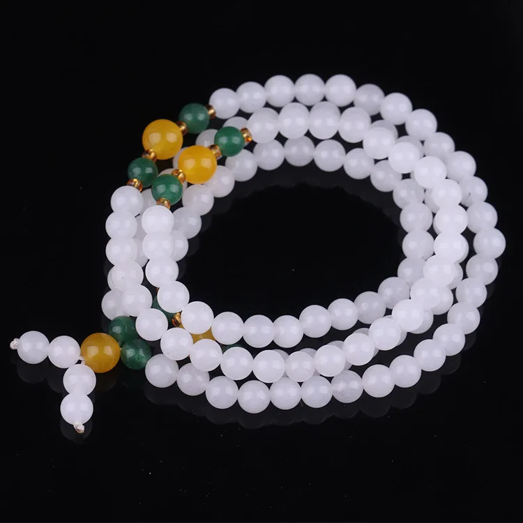 Браслет Xinjiang из белого нефрита с бусинами 108 Золотое шелковое Нефритовое