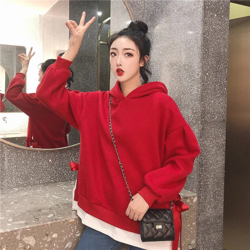 Hoodies Women Hooded Solid High Quality Warm Korean Style Loose Drawstring Harajuku Womens Casual Students Thicker Velvet Girls