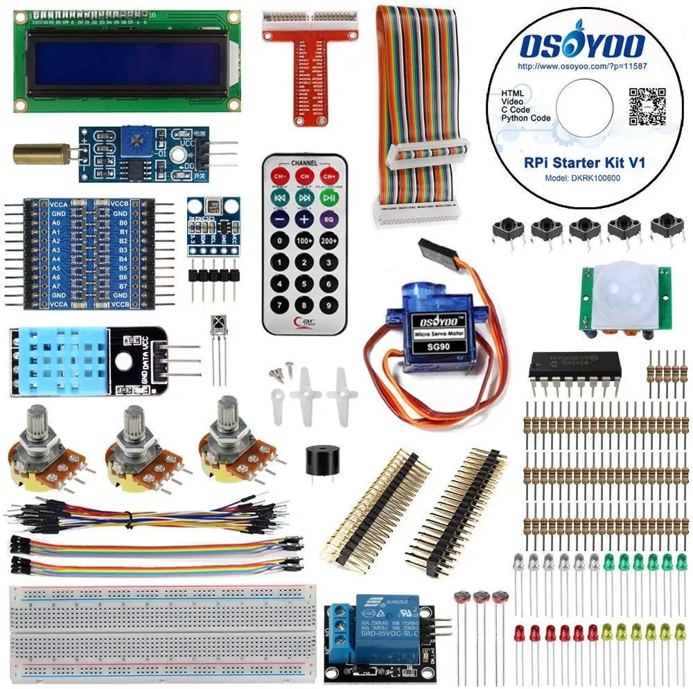 Raspberry Pi 3 стартовый комплект Ultimate Learning HC-SR501 датчик движения 1602 lcd SG90 сервопривод светодиодный резисторы