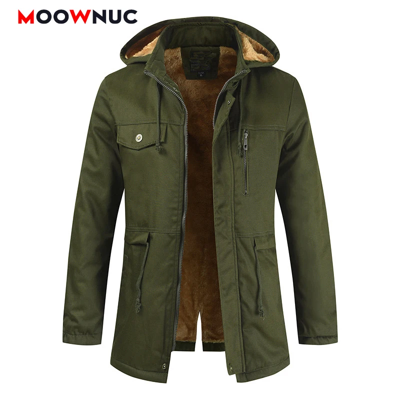 Parkas Winter Jackets Coats Fashion Slim Men's Overcoat Thick Mid-long Hats Casual Hombre Windbreaker Windproof MOOWNUC | Мужская