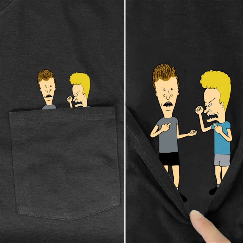

Usa Size Summer Pocket Tee Men T Shirt character Printed Black Cotton Women Cartoons Funny Short Sleeve Tops Dropshipping