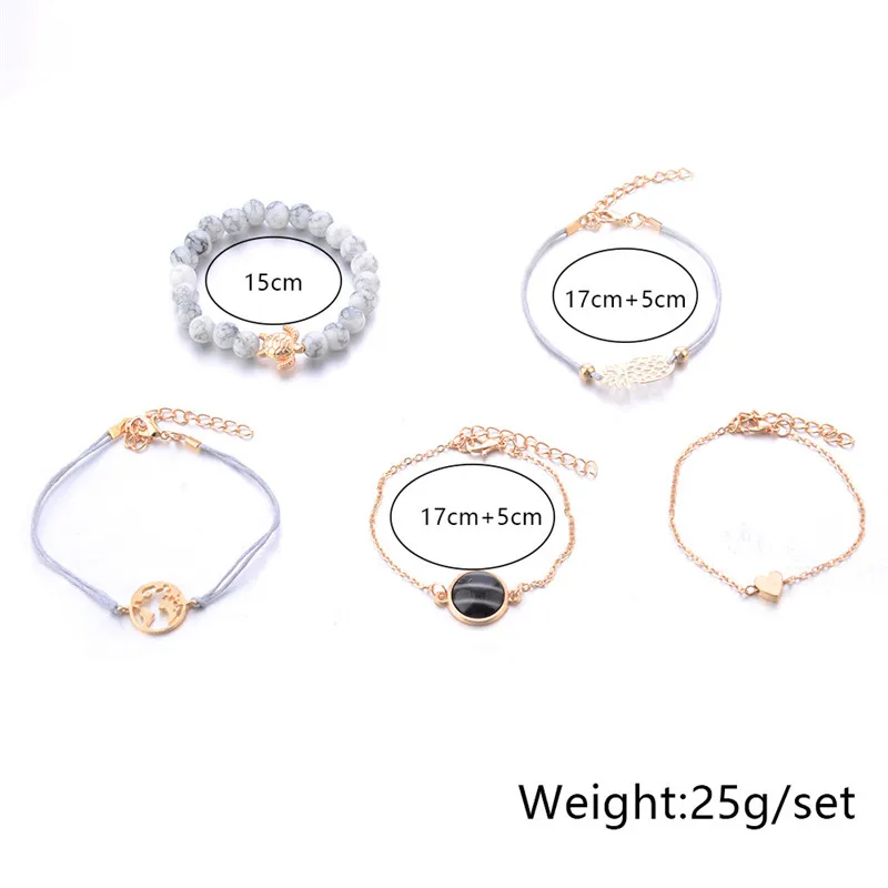 5 шт./компл. Женский Многослойный кожаный браслет с бусинами | Украшения и
