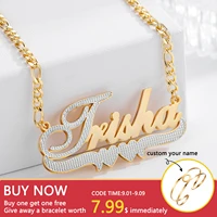 custom name necklace double layer two tone personalized 3d name pendant necklace18k gold plate jewelry gifts for women girls