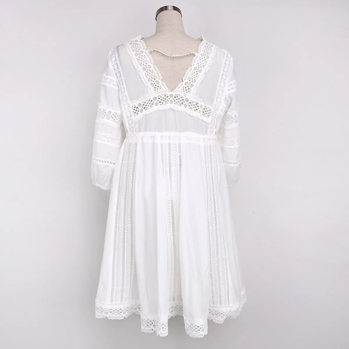 

Jastie Chic Patchwork Lace Mini Dress for Women 2021 New Summer Dresses V-Neck Casual Beach Hippie Bohemian Dress Vestidos