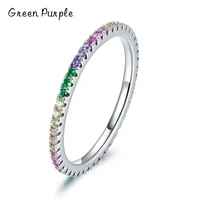 green purple real s925 sterling silver rainbow ring shiny and charming zircon finger ring for young girl fine rings jewelry gift