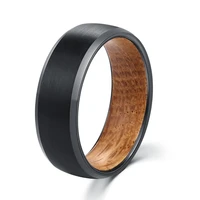 poya 8 mm black tungsten ring whiskey barrel wood liner interior beveled edges comfort fit