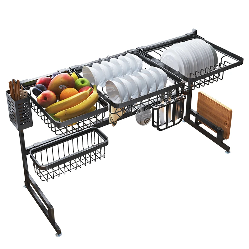 Черная кухонная полка из нержавеющей стали для дренажной чаши посуды