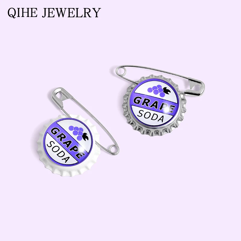 Булавка в виде виноградной соды броши стеклянных бутылок с виноградным соком для