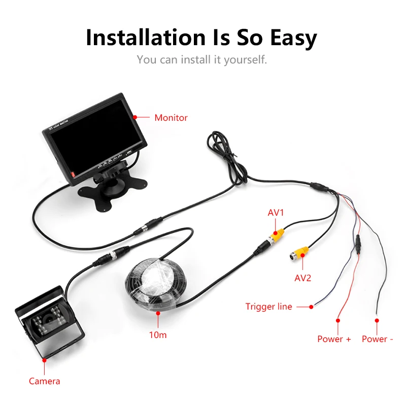 

7" Car Monitor Truck Infrared AHD Night Vision Cameras with Aviation Head 12-24V Trailer Parking Rear View Camera Remote Control