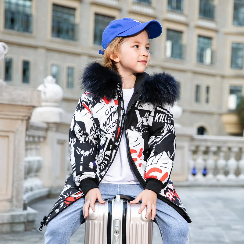 Двусторонний дизайн пуховики для девочек теплые детские парки пальто с
