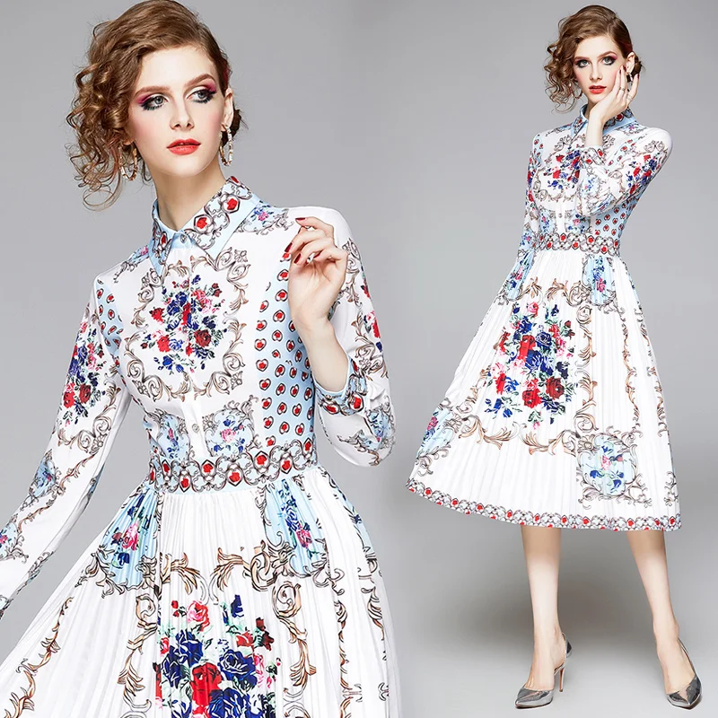 Женское модельное платье рубашка с цветочным принтом Элегантное повседневное