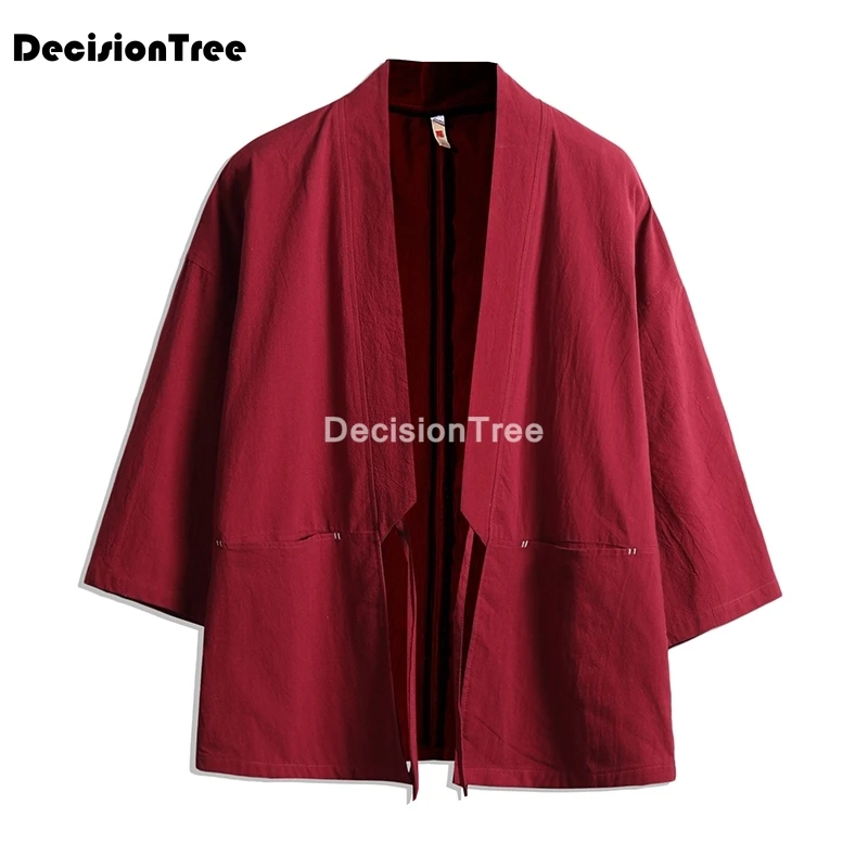 Кимоно мужское в японском стиле Харадзюку кардиган длинный черный большие