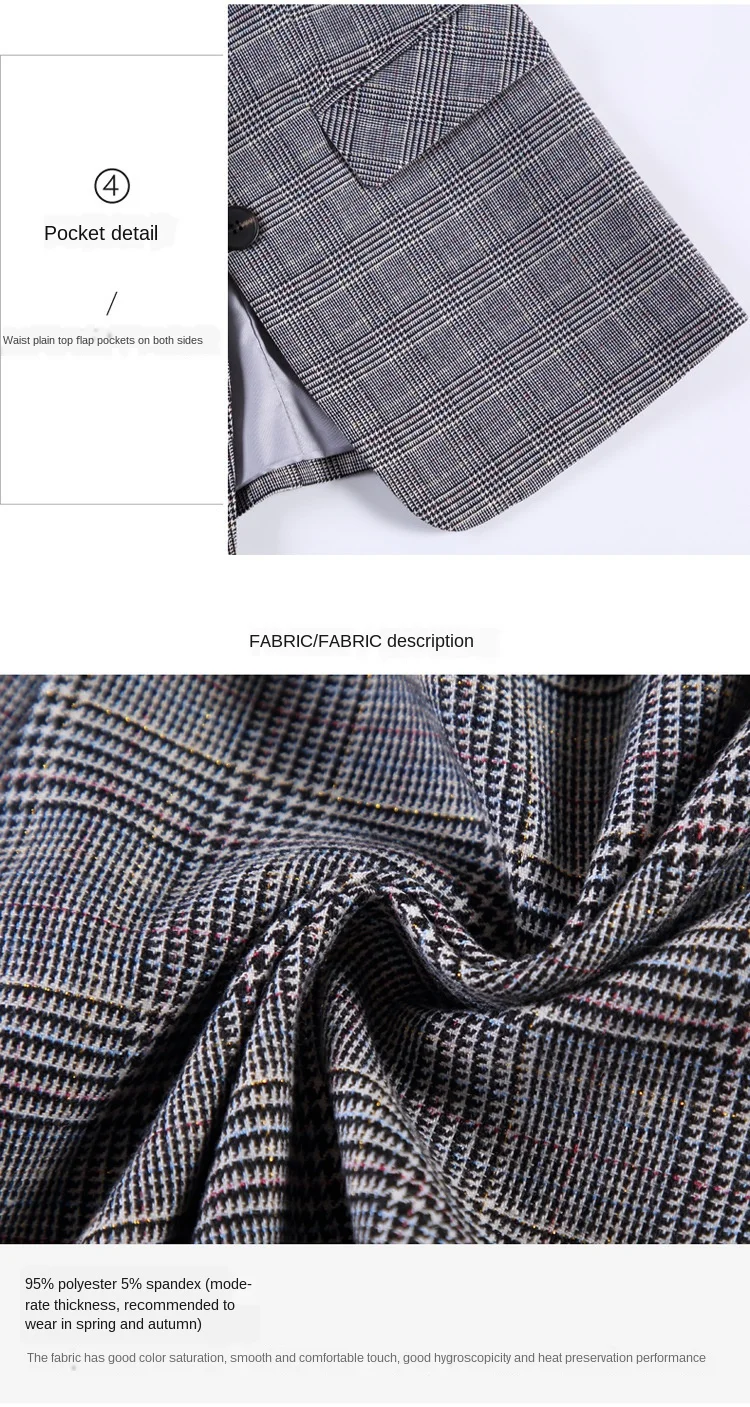 

Women Slim Fit Notched Plaid Blazer Office Lady Long Sleeve Button Design with Pocket Outwear Gray Khaki Jackets Plus Size 4XL