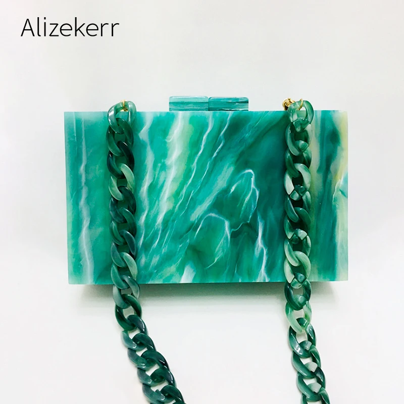 Акриловая коробка на цепочке вечерний клатч женский роскошный маленький чехол с