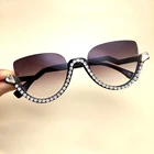 Стразы Винтажные Солнцезащитные очки кошачий глаз с бриллиантами Женские известные брендовые полуоправы очки с прозрачными линзами Женская оправа для очков с кристаллами