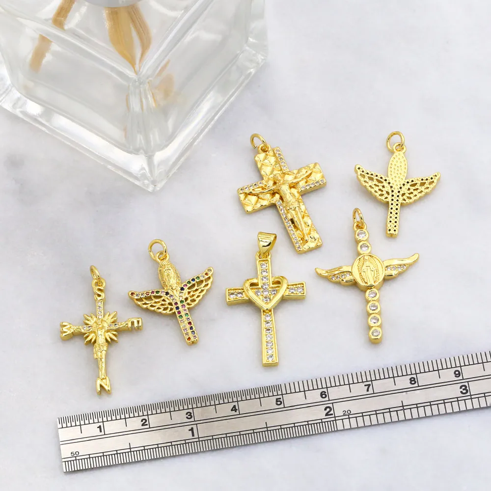 OCESRIO позолоченный Большой Медь Jusus крест благословенная девственная Подвески