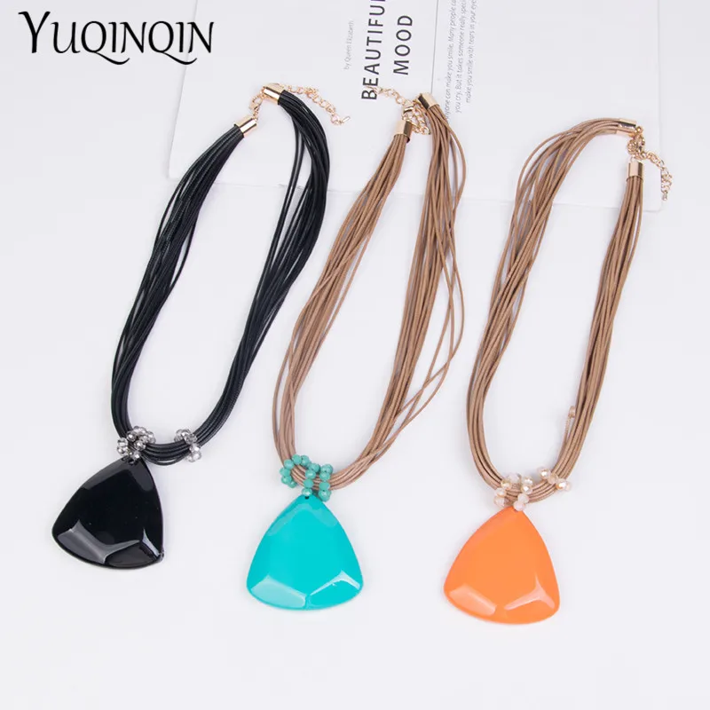 

Rope Custom/Pendant Necklace Female Geometric Vintage Necklaces Women Red Resin Acrylic Designer Statement Necklace Wedding Gift