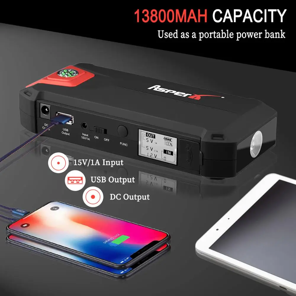 Автомобильное пусковое устройство AsperX бустер аварийное зарядное для