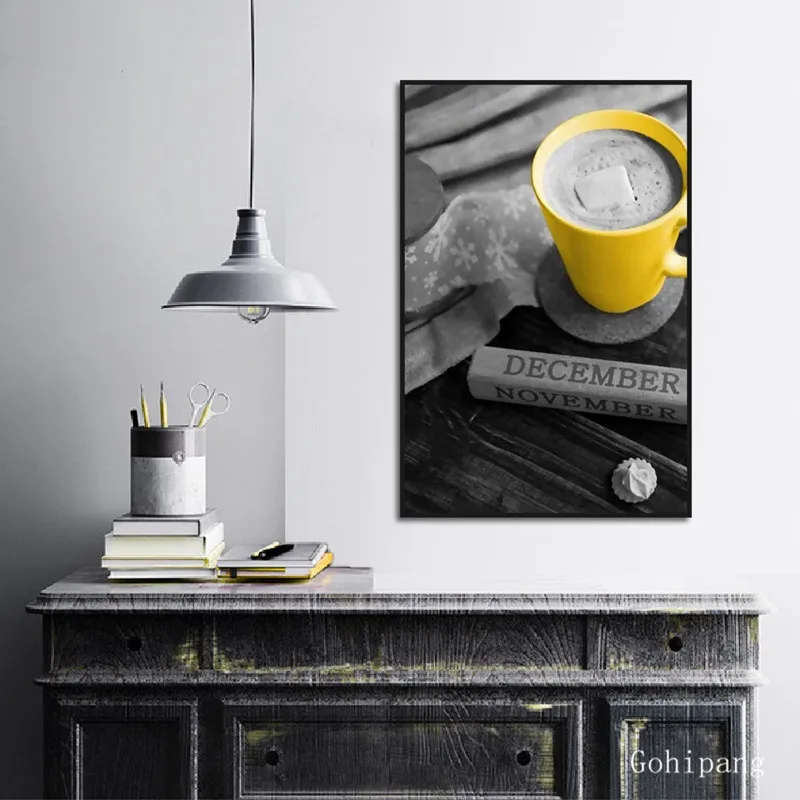 Картина на холсте с принтом желтой чашки кофе настенные картины Декор для дома