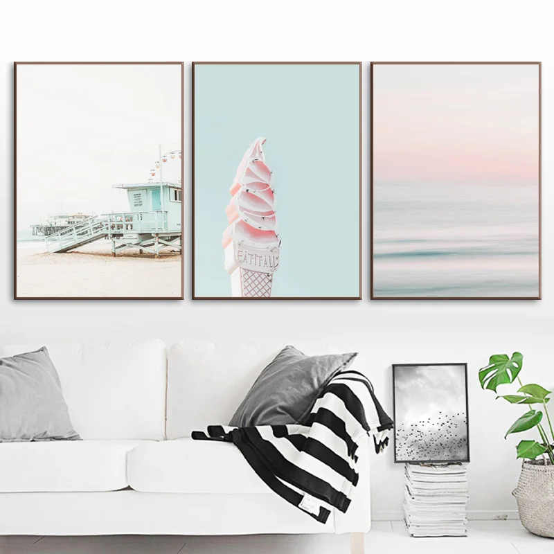 Картина на стену для украшения дома и детской современный летний пейзаж розовая