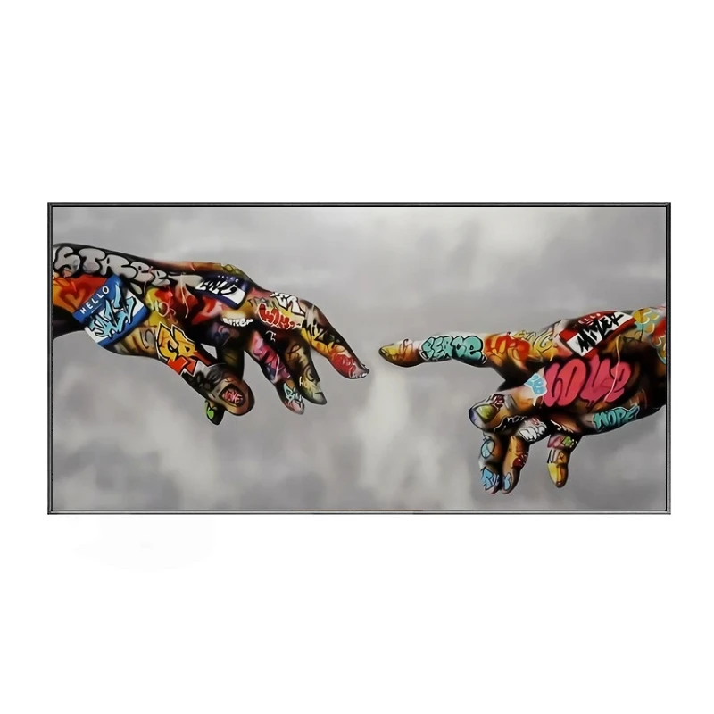 

Graffiti Art Creation Of Adam Canvas Posters And Prints Hand to Hand street Art Canvas Paintings on the Wall Art Pictures Cuadro