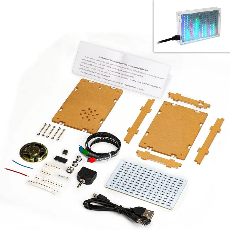 Прозрачный стерео динамик коробка DIY Kit усилитель звука с светодиодный спектром