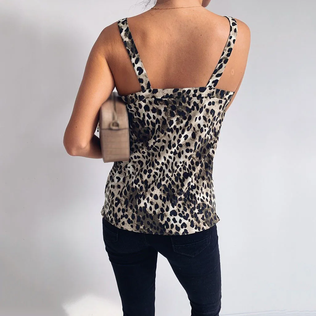 Женские рубашки с v-образным вырезом без рукавов для девочек жилет леопардовым