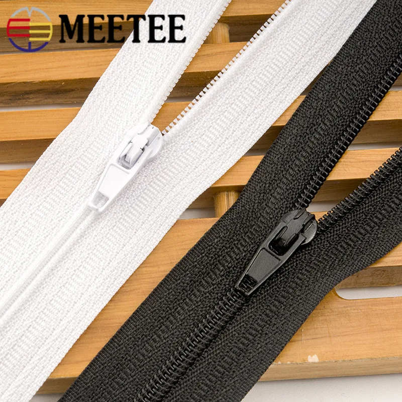 

Meetee 10pcs 60-150cm Nylon Zipper Black White Zipper 3# Open-End Auto Lock Zips DIY Down Jacket Coat Front Placket Zip for Sew